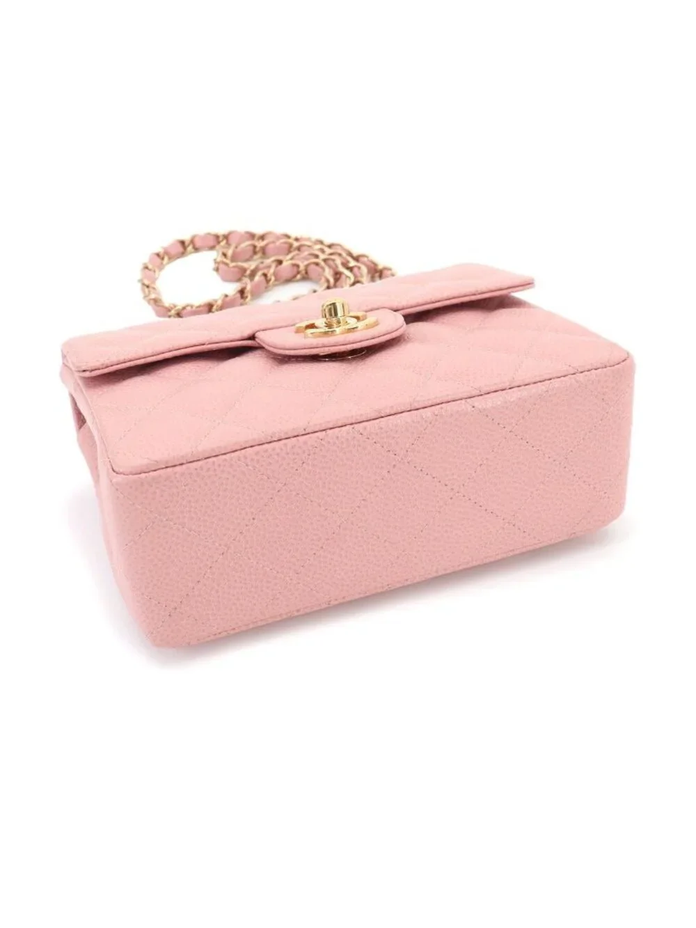 Chanel Mini Quilted Chain Shoulder Bag Caviar Leather Pink Gold